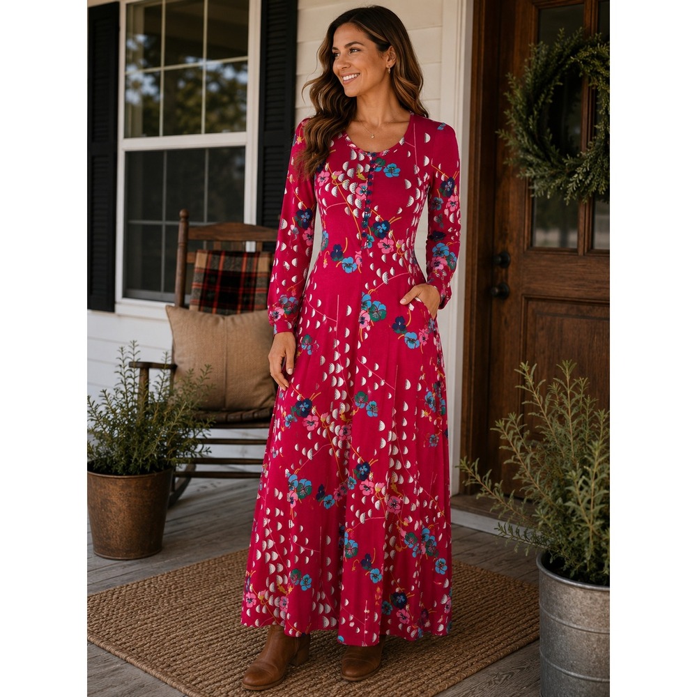 Vintage St Gillian Kay Unger Pink Floral Maxi Dress ILGWU 70s Long Sleeve Size 6 - Picture 2 of 12